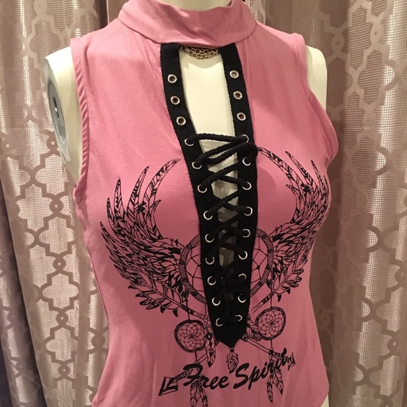 Free Spirit Pink Lace Front Choker Bodysuit - Picture 2 of 5